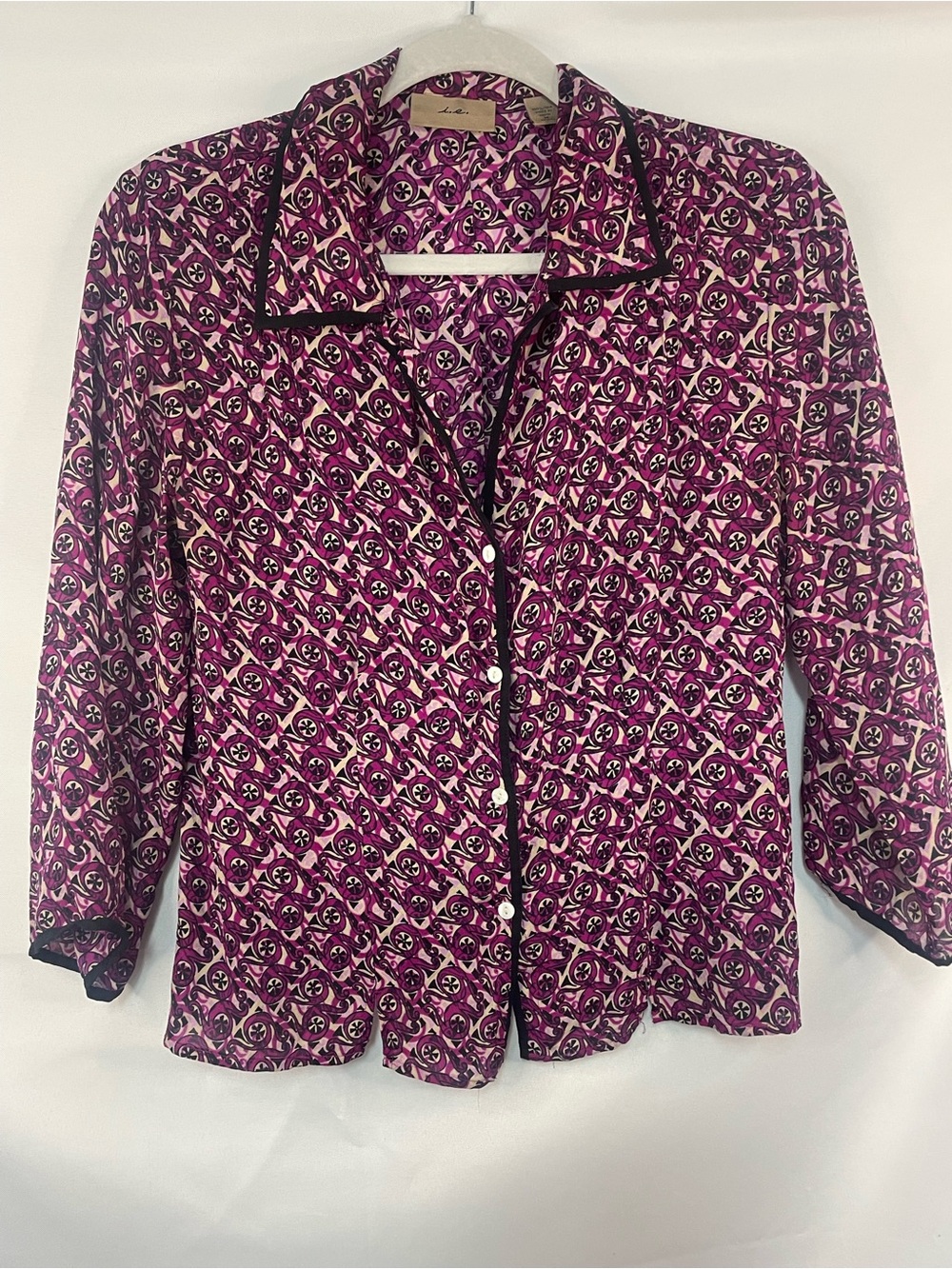 I.e. 100% silk Women's Printed Button-Front Top in Magenta, so beautiful, size M